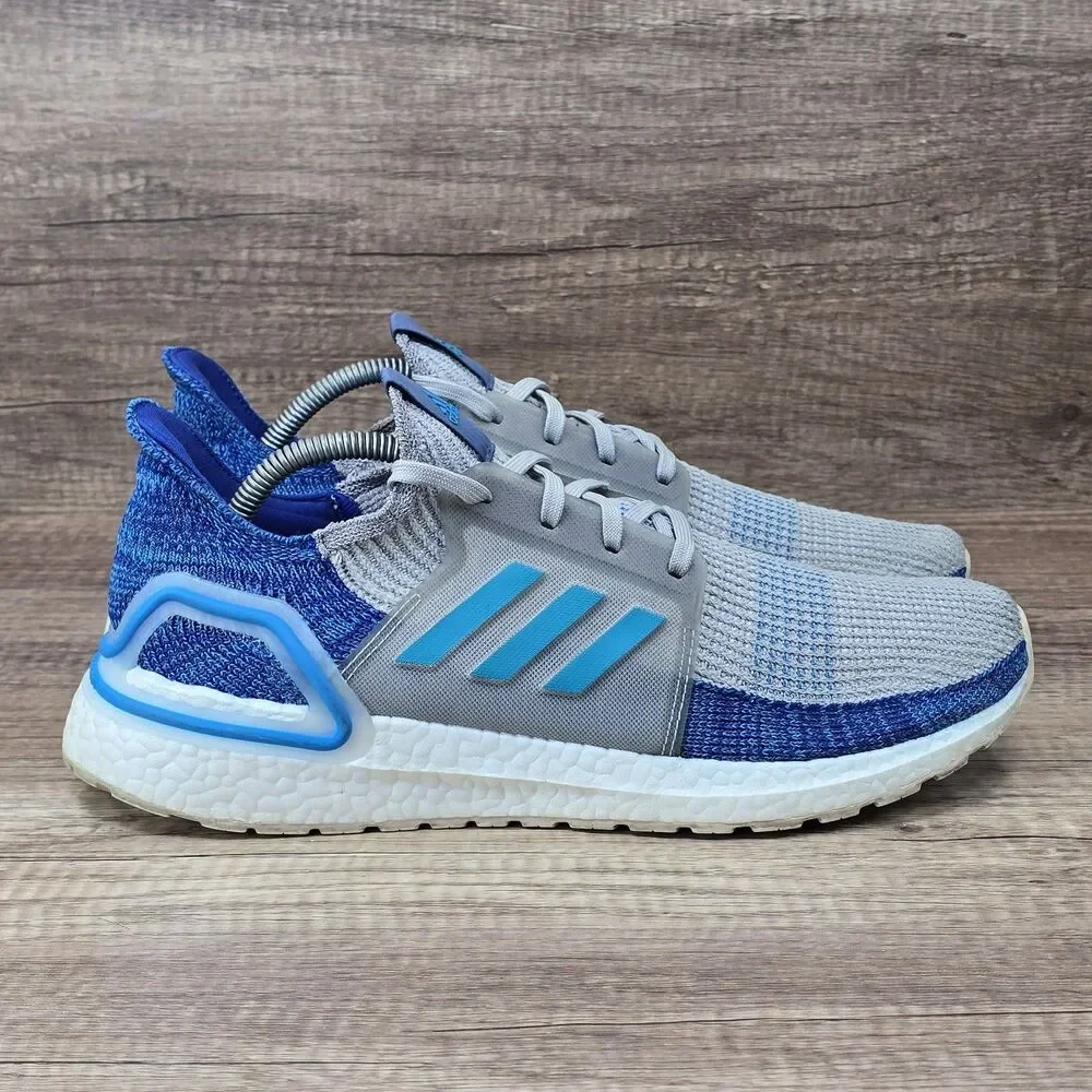 Adidas Ultraboost 19 Shock Cyan Men's Size 10.5 Gray Blue Running Shoes F35240